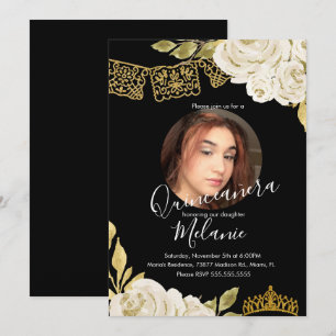 Sweet Sixteen Ivory Glitter Faux Floral Foto Kaart