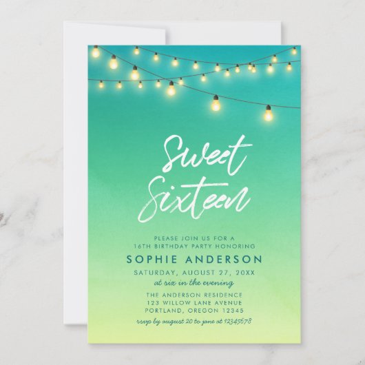 Sweet Sixteen Lights Waterverf Zee Glass Kaart (Voorkant)