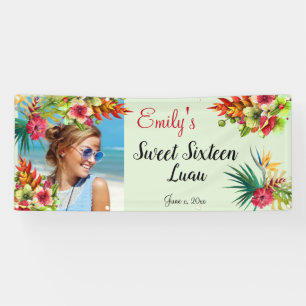 Sweet Sixteen Luau, Red Hibiscus, Custom Spandoek