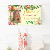 Sweet Sixteen Luau, Rode Roze Hibiscus Tropisch Spandoek (Insitu)