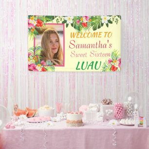 Sweet Sixteen Luau, Rode Roze Hibiscus Tropisch Spandoek