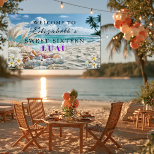 Sweet Sixteen Luau Tropische Plumeria Strandschelp Spandoek