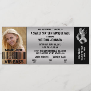 Sweet Sixteen Masquerade VIP Admission Ticket Kaart