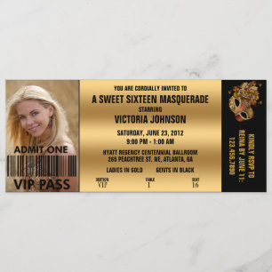Sweet Sixteen Masquerade VIP Admission Ticket Kaart