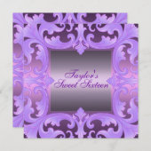 Sweet sixteen mauve Damask Design Invitation d'ann (Devant / Derrière)