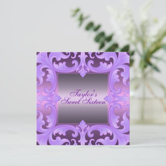 Sweet sixteen mauve Damask Design Invitation d'ann (Debout devant)