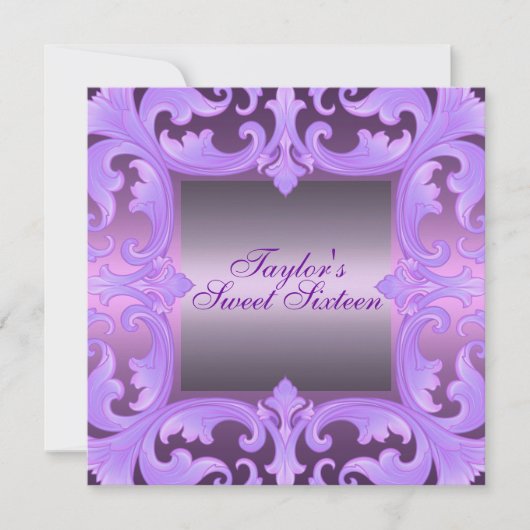 Sweet sixteen mauve Damask Design Invitation d'ann (Devant)