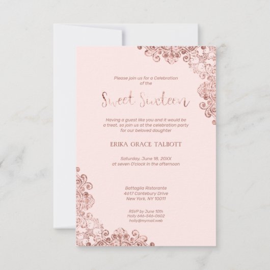 Sweet Sixteen Meisje Trendy Kant Roze Goud (Achterkant)