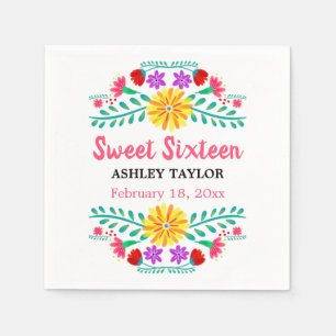 Sweet Sixteen Mexican Fiesta Witte en Roze Bloemen Servet