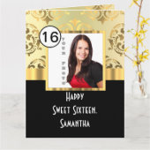 Sweet sixteen modèle photo damassé or (Fleur jaune)