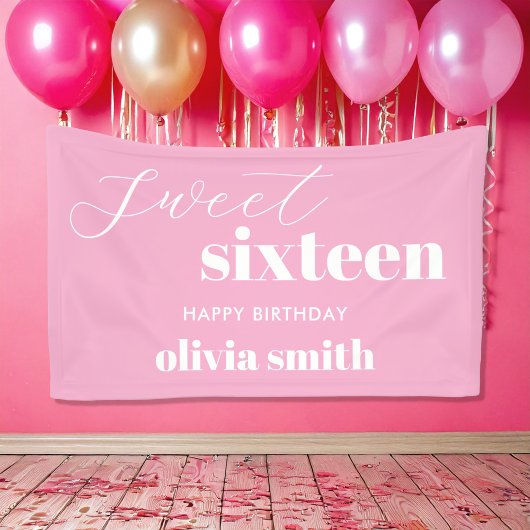 Sweet Sixteen Modern Pink 16e verjaardag Spandoek