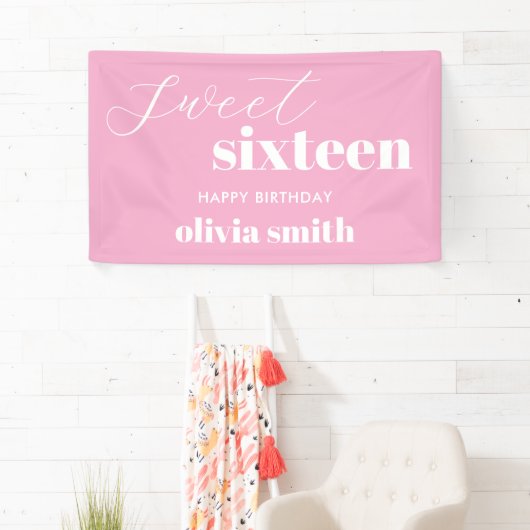 Sweet Sixteen Modern Pink 16e verjaardag Spandoek (Insitu)