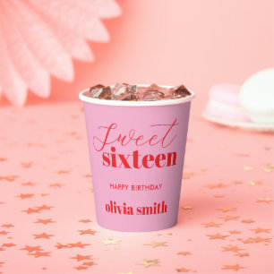 Sweet Sixteen Modern Roze Rood 16e Verjaardag Papieren Bekers