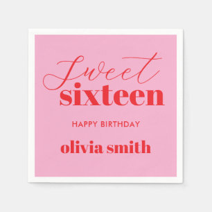 Sweet Sixteen Modern Roze Rood 16e Verjaardag Servet