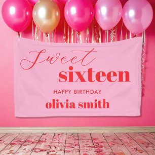 Sweet Sixteen Modern Roze Rood 16e Verjaardag Spandoek