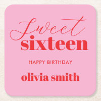 Sweet Sixteen Modern Roze Rood 16e Verjaardag