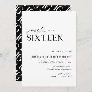 Sweet Sixteen Modern Zwart-wit 16e verjaardag Kaart