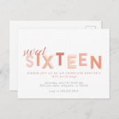 Sweet Sixteen Neutral verjaardagsfeestje uitnodigi Uitnodiging Briefkaart (Voorkant / Achterkant)