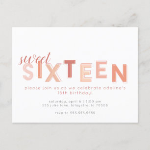 Sweet sixteen Neutre Invitations fête d'anniversai