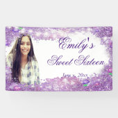 Sweet Sixteen Paarse Glitter, Sparkle Lights Spandoek (Horizontaal)