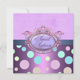 Sweet Sixteen Paarse Polka Dot Birthday Uitnodigin Kaart