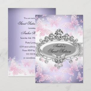 Sweet sixteen papillon rose et violet Invitation
