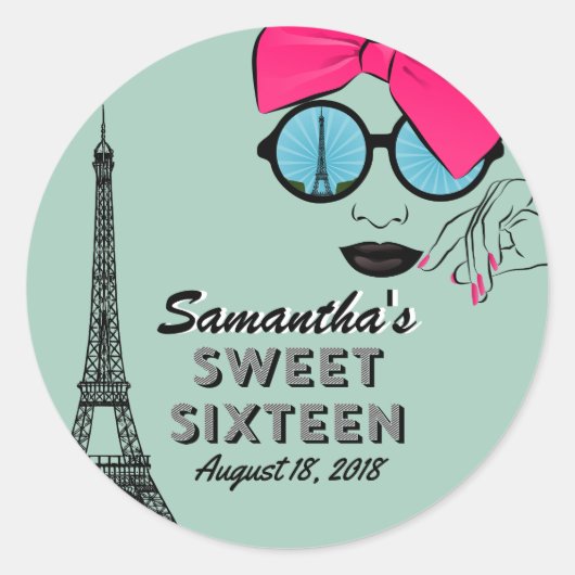 Sweet sixteen Paris Thème Anniversaire Sticker Fav (Devant)