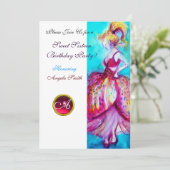 SWEET SIXTEEN PARTIJ, Red Pink Ruby Monogram Kaart (Staand voorkant)