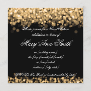 Sweet Sixteen-partij-Shimmering Gold-lampjes Kaart