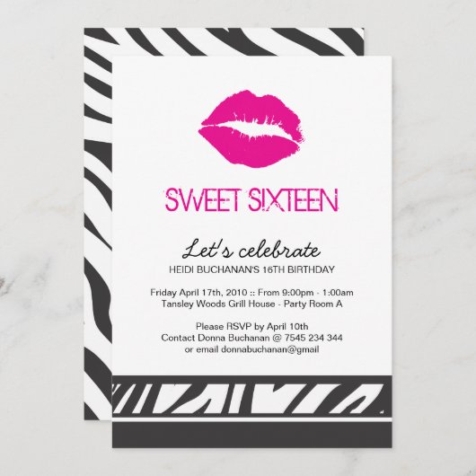 Sweet Sixteen-partij uitnodiging (Voorkant / Achterkant)