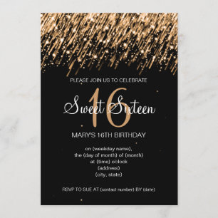 Sweet Sixteen Party Falling Stars Gold Kaart