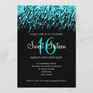 Sweet Sixteen Party Falling Stars Turquoise Kaart