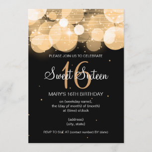 Sweet Sixteen Party Glow & Sparkle Gold Kaart