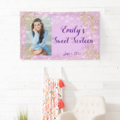 Sweet Sixteen Party, roze glitter, aangepaste bann Spandoek (Insitu)