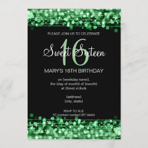 Sweet Sixteen Party Sparkles Green Kaart