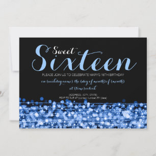 Sweet Sixteen Party Sparkles & Lights Blue Kaart