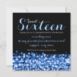 Sweet Sixteen Party Sparkles & Lights Blue Kaart