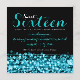 Sweet Sixteen Party Sparkles & Lights Turquoise Kaart