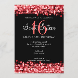 Sweet Sixteen Party Sparkles Red Kaart