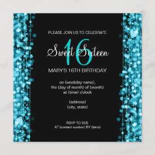 Sweet Sixteen Party Sparkles Turquoise Kaart