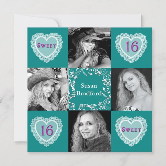 SWEET SIXTEEN PHOTO ANNIVERSAIRE INVITATION (Devant)