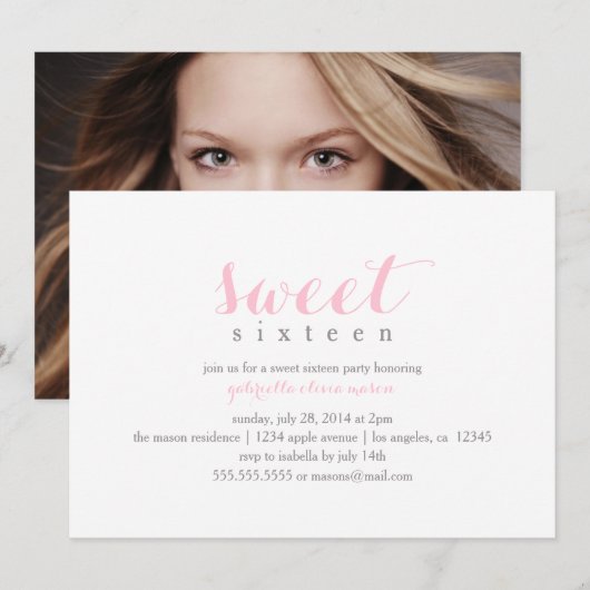 Sweet sixteen photo| Invitation à la fête d'annive (Devant / Derrière)