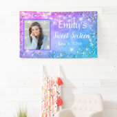 Sweet Sixteen Pink Blue Glitter Sparkle Lights Spandoek (Insitu)