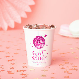 Sweet Sixteen Pink Disco Ball 16e verjaardagsfeest Papieren Bekers