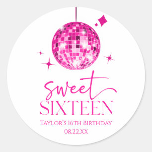 Sweet Sixteen Pink Disco Ball 16e verjaardagsfeest Ronde Sticker