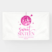 Sweet Sixteen Pink Disco Ball 16e verjaardagsfeest Spandoek (Horizontaal)