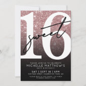 Sweet Sixteen Pink Rose Gold Glitter 16e verjaarda Kaart (Voorkant)