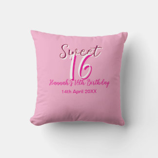 Sweet sixteen pink white name date bold letter mar kussen