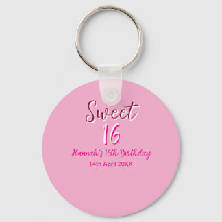 Sweet sixteen pink white name date bold letter mar sleutelhanger