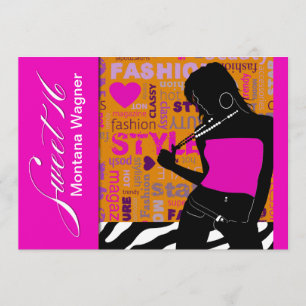 Sweet Sixteen Posh Popp Zebra roze sinaasappel Kaart